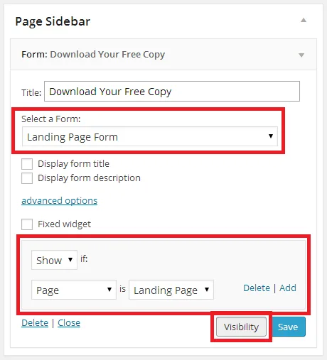 Gravity Form's "Form" Sidebar Widget